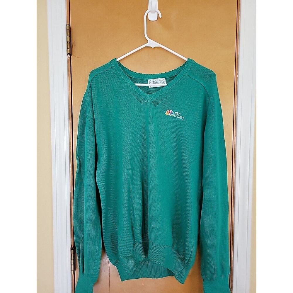 Vintage NBC Broadcast Sweater Size L Peacock Logo V Neck Long Sleeve 80s